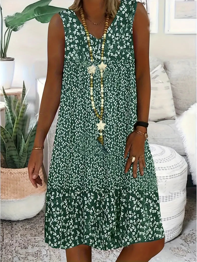 NOUVEAU RICHE Ärmelloses Sommerkleid Mit V Ausschnitt Und Blumenmuster Grün