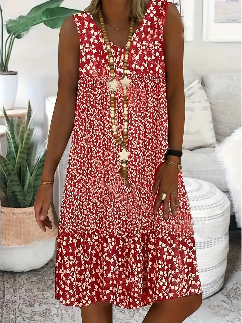 NOUVEAU RICHE Ärmelloses Sommerkleid Mit V Ausschnitt Und Blumenmuster Rot