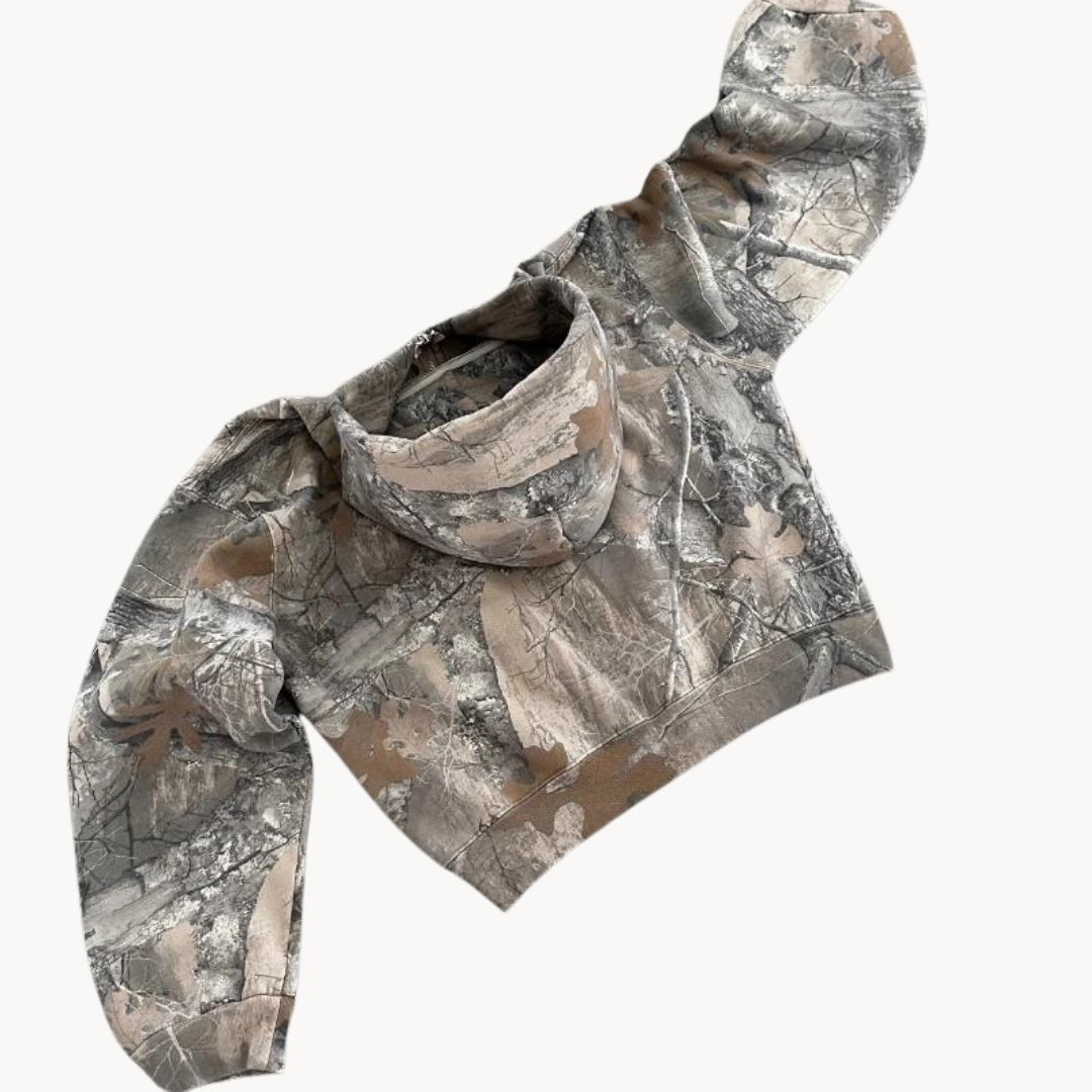 NOUVEAU RICHE Bequeme Tarnung Hoodie Lässiger Oversized Stil Stoff