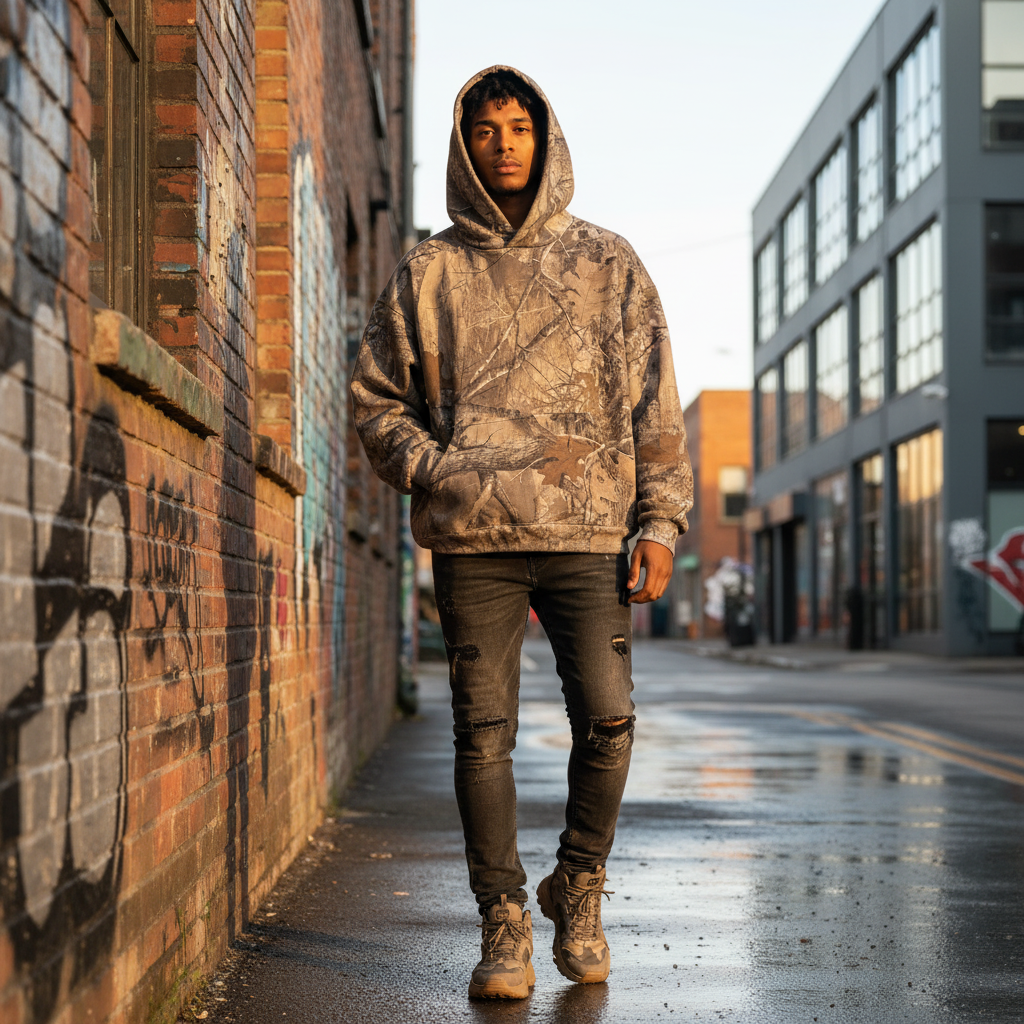 Bequeme Tarnung Hoodie Lässiger Oversized Stil Stoff