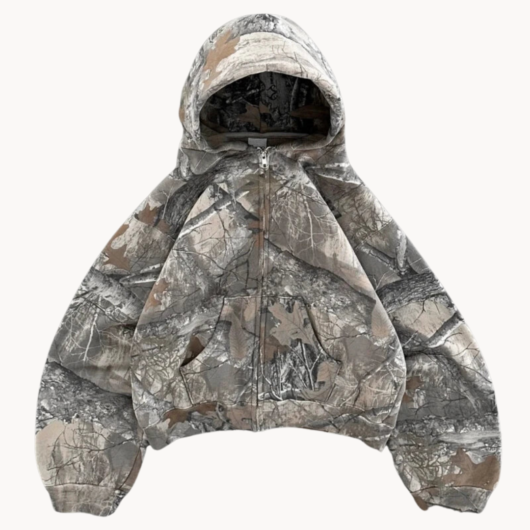 NOUVEAU RICHE Bequeme Tarnung Hoodie Lässiger Oversized Stil Stoff Camo Jacke
