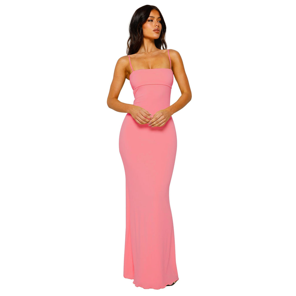 NOUVEAU RICHE Bodycon Maxikleid Damen Rückenfrei Elegante Abendgarderobe Rosa