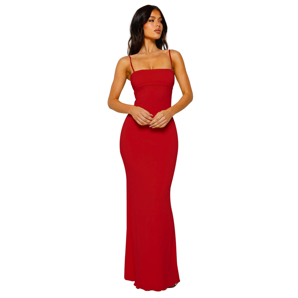 NOUVEAU RICHE Bodycon Maxikleid Damen Rückenfrei Elegante Abendgarderobe Rot
