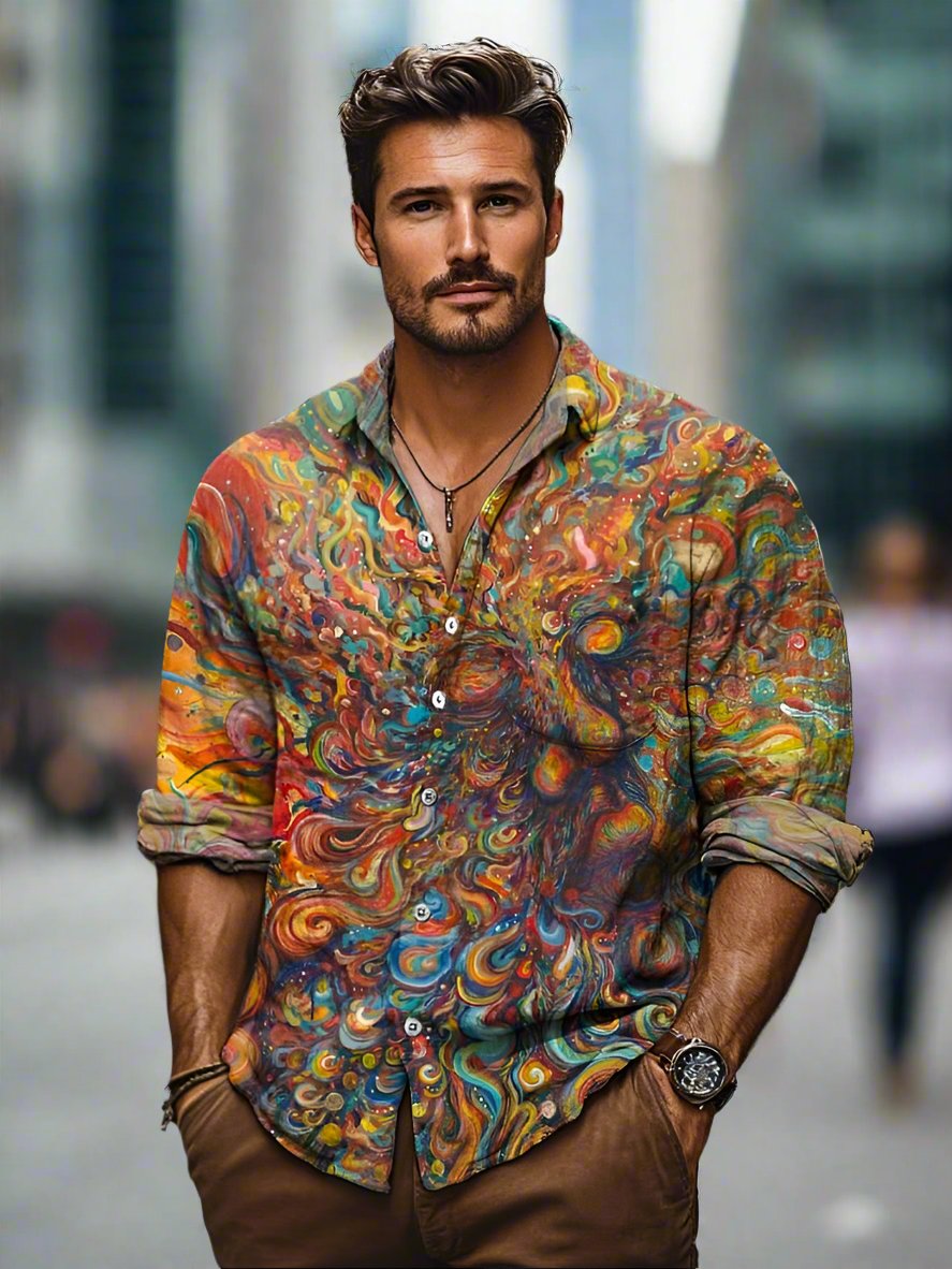 NOUVEAU RICHE Buntes Button Down Hemd Für Herren Mit Farbenfrohen Muster Mehrfarbig