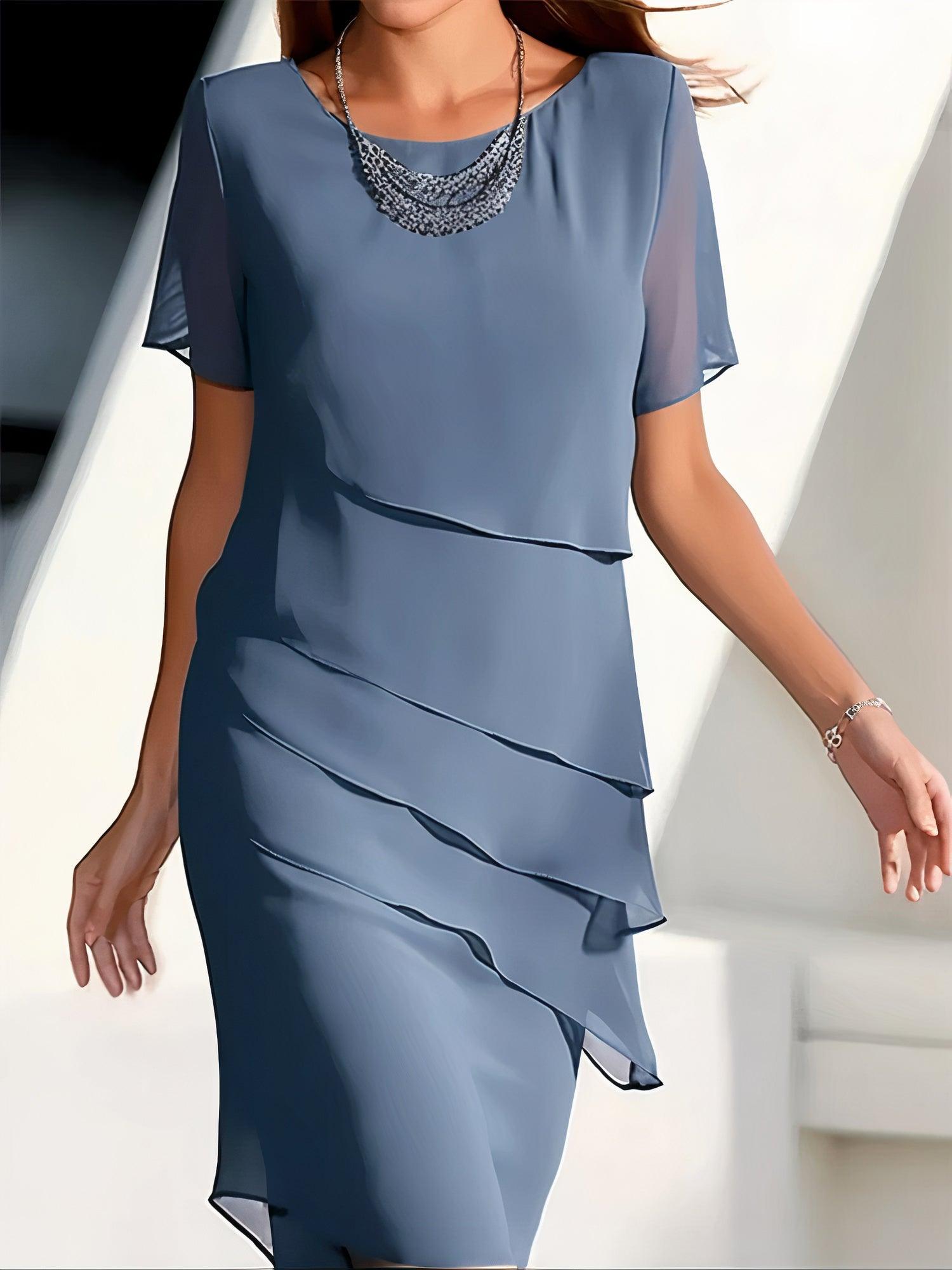 NOUVEAU RICHE Chiffon Plissee Midikleid Damen Elegante Abendmode Stilvoll Blau