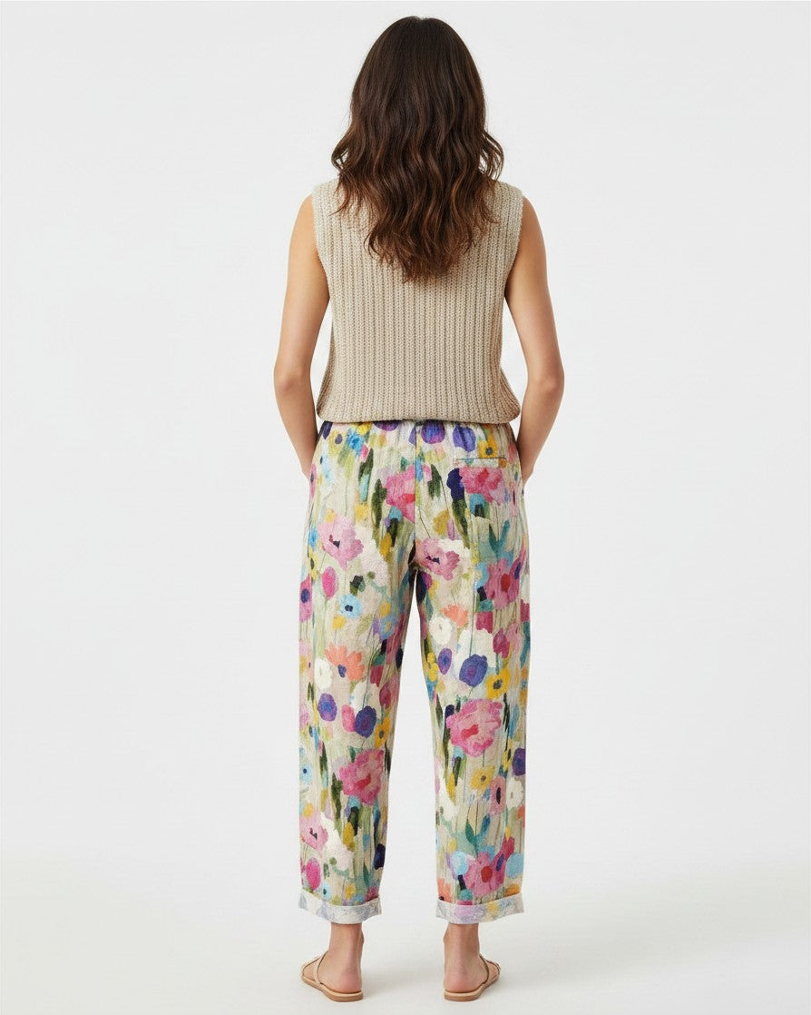 Damenhose Blumenmuster Bequem – Weite Stoffhose Mit Taschen Im Boho-Look