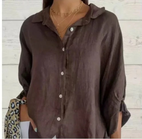NOUVEAU RICHE Damen Leinen Hemd Mit Knöpfen Lässig Und Atmungsaktiv