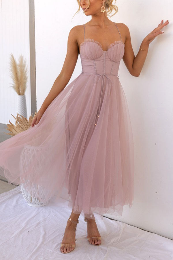 NOUVEAU RICHE Damen Maxikleid Fließend Chiffon Stoff V Ausschnitt Ärmellos Rosa