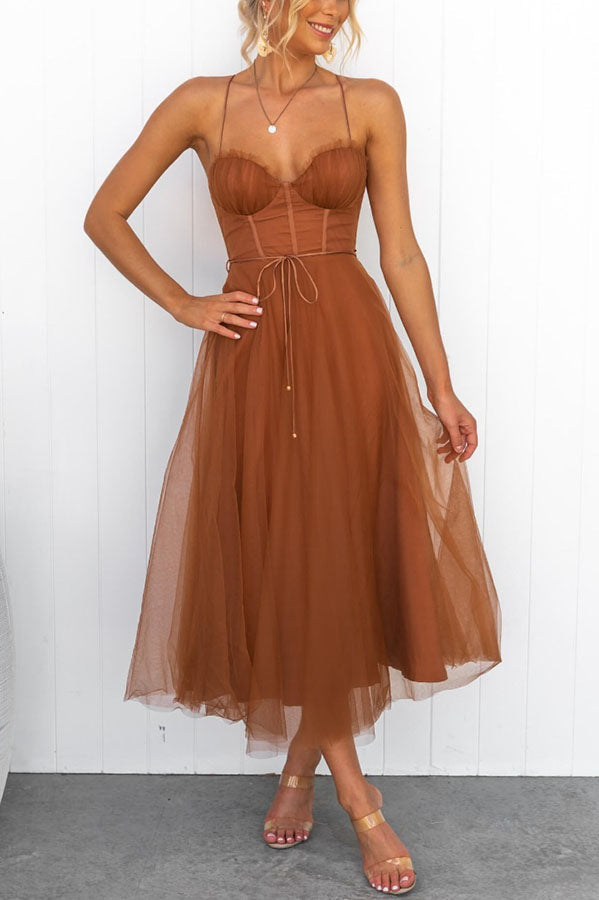 NOUVEAU RICHE Damen Maxikleid Fließend Chiffon Stoff V Ausschnitt Ärmellos Rost