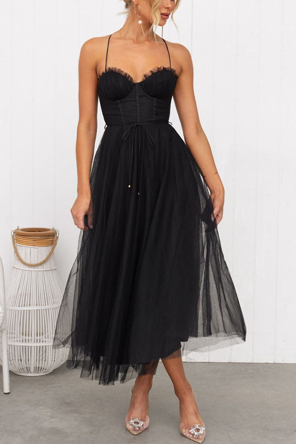 NOUVEAU RICHE Damen Maxikleid Fließend Chiffon Stoff V Ausschnitt Ärmellos Schwarz