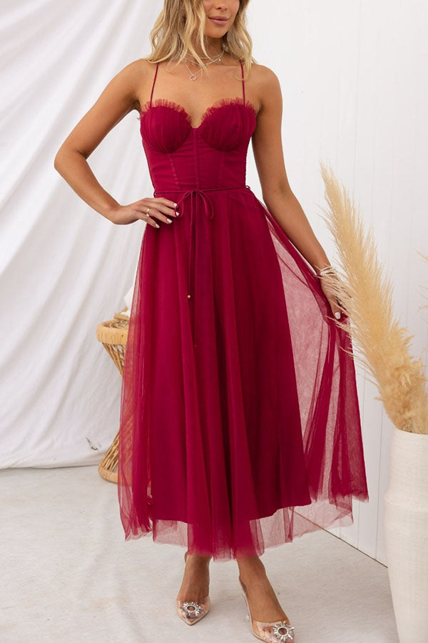 NOUVEAU RICHE Damen Maxikleid Fließend Chiffon Stoff V Ausschnitt Ärmellos Weinrot