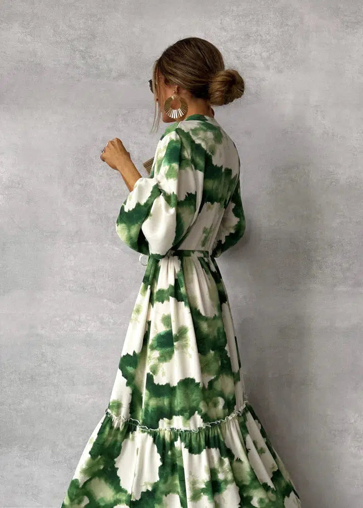 NOUVEAU RICHE Damen Maxikleid Langarm V Ausschnitt Elegantes Fließendes Design