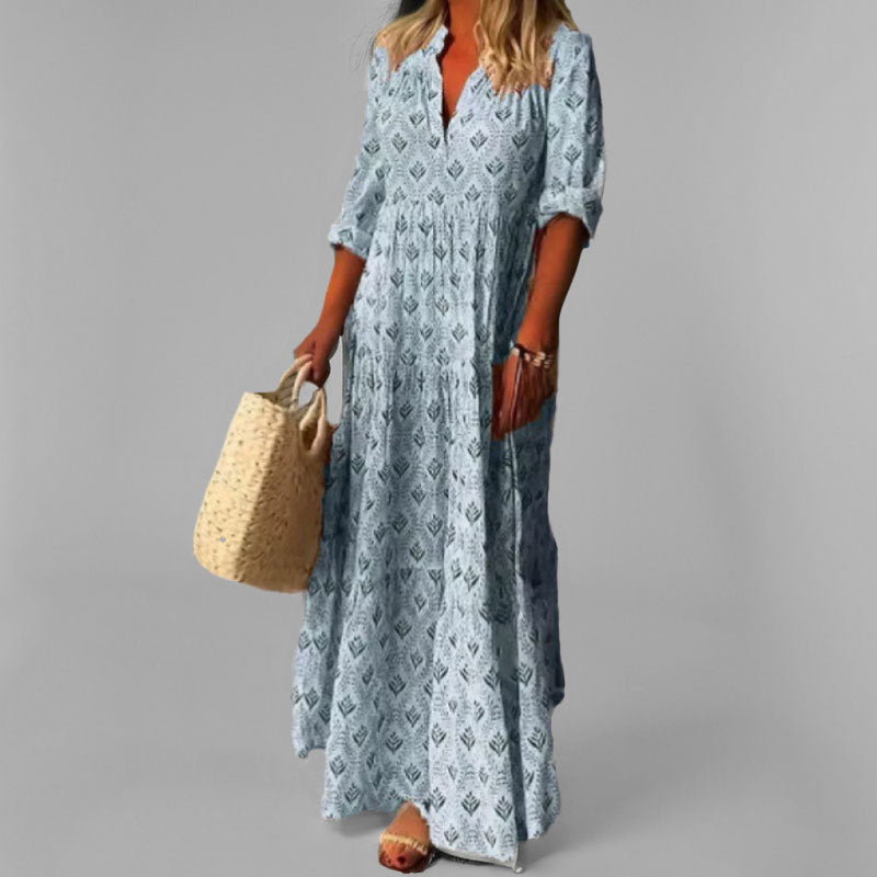 NOUVEAU RICHE Damen Maxikleid Passform V Ausschnitt 3 Viertel Ärmel Blau