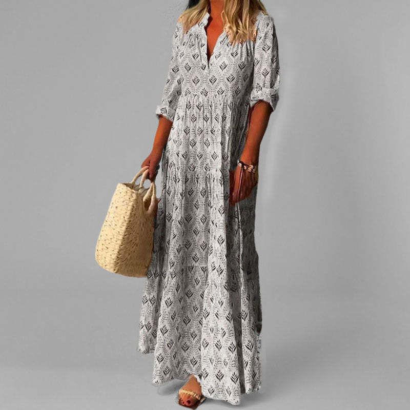 NOUVEAU RICHE Damen Maxikleid Passform V Ausschnitt 3 Viertel Ärmel Grau