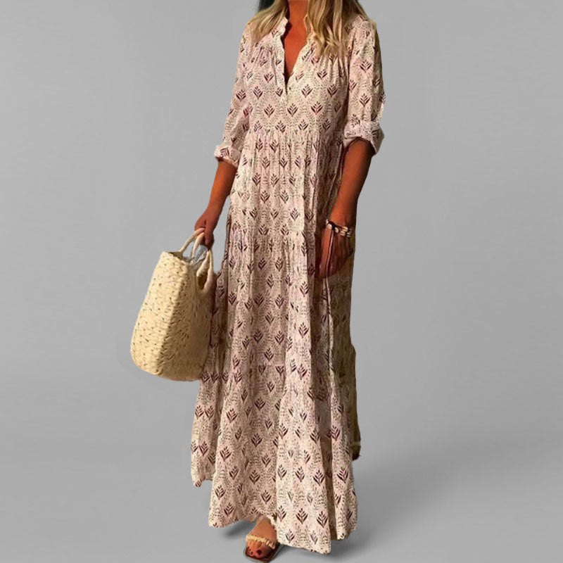 NOUVEAU RICHE Damen Maxikleid Passform V Ausschnitt 3 Viertel Ärmel Rosa