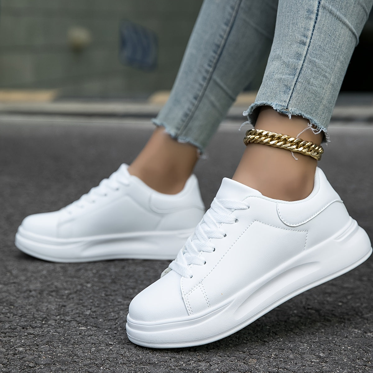 NOUVEAU RICHE Damen Sneaker Aus Weißem Kunstleder Alltagskomfort Leicht
