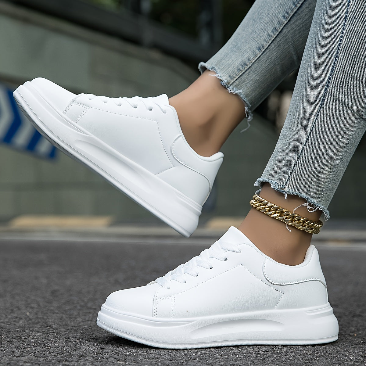 NOUVEAU RICHE Damen Sneaker Aus Weißem Kunstleder Alltagskomfort Leicht