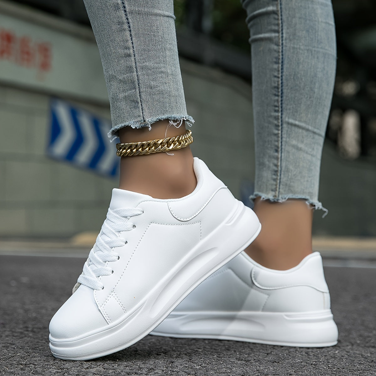 NOUVEAU RICHE Damen Sneaker Aus Weißem Kunstleder Alltagskomfort Leicht Weiß 8