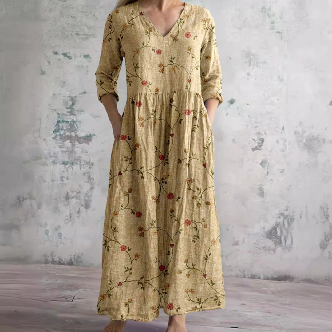NOUVEAU RICHE Damen Sommerkleid Mit Leichtem V Ausschnitt Und Blumenmuster Gelb