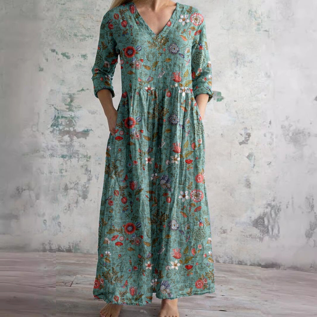 NOUVEAU RICHE Damen Sommerkleid Mit Leichtem V Ausschnitt Und Blumenmuster Grün