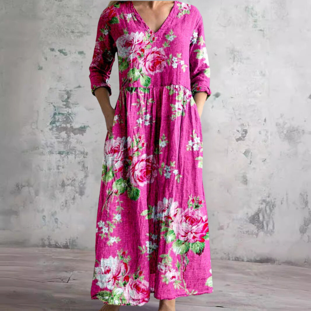 NOUVEAU RICHE Damen Sommerkleid Mit Leichtem V Ausschnitt Und Blumenmuster Korallenrosa