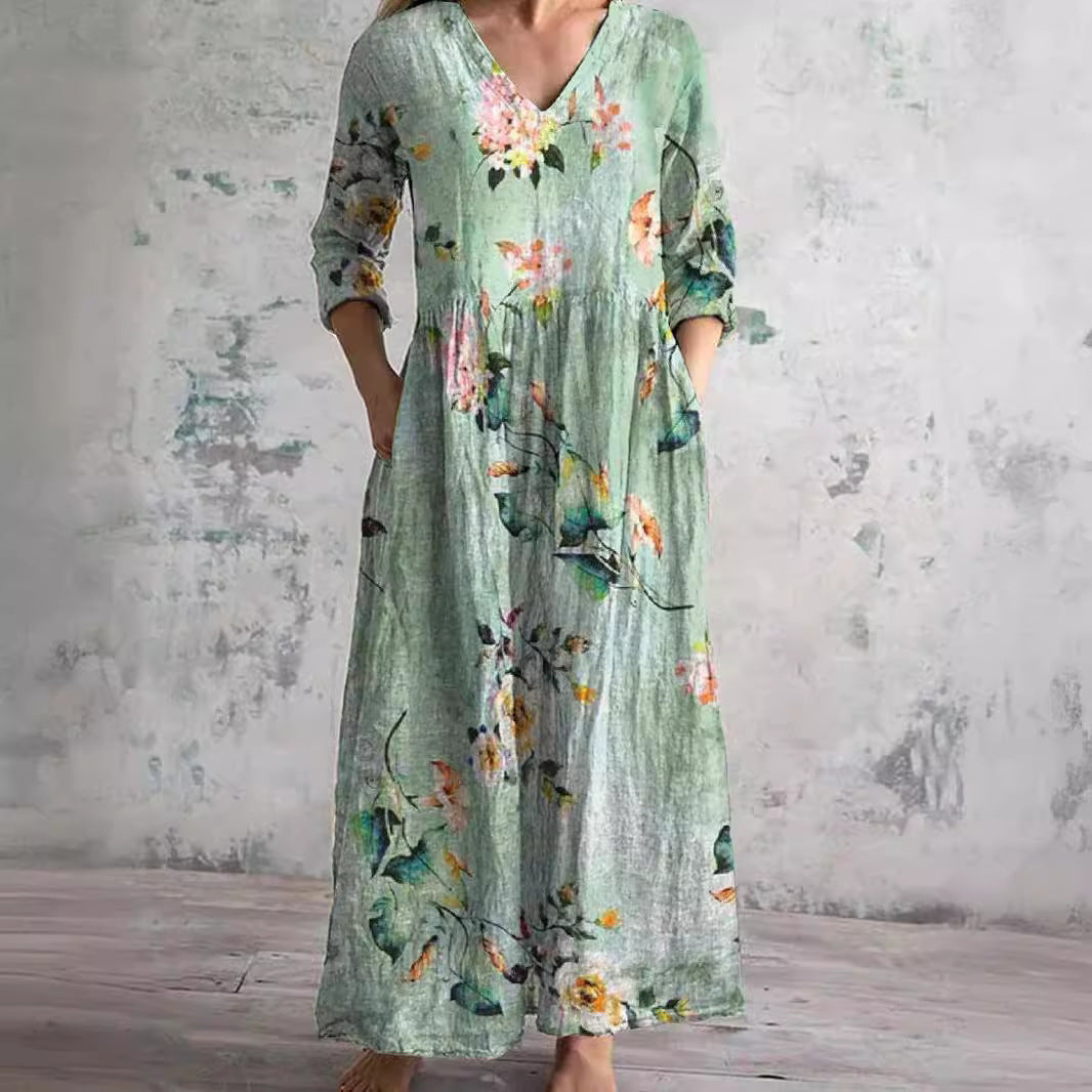 NOUVEAU RICHE Damen Sommerkleid Mit Leichtem V Ausschnitt Und Blumenmuster Mintgrün