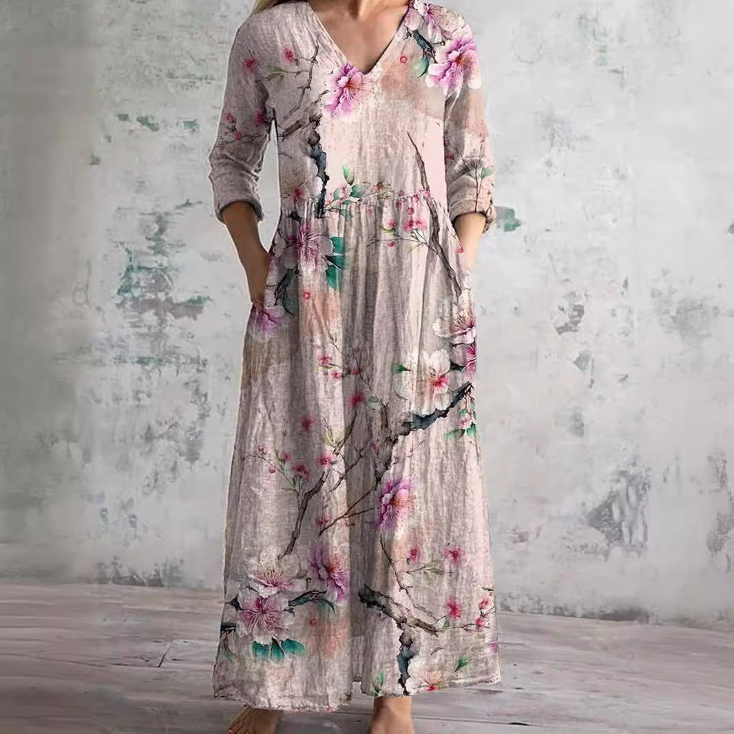 NOUVEAU RICHE Damen Sommerkleid Mit Leichtem V Ausschnitt Und Blumenmuster Rosa