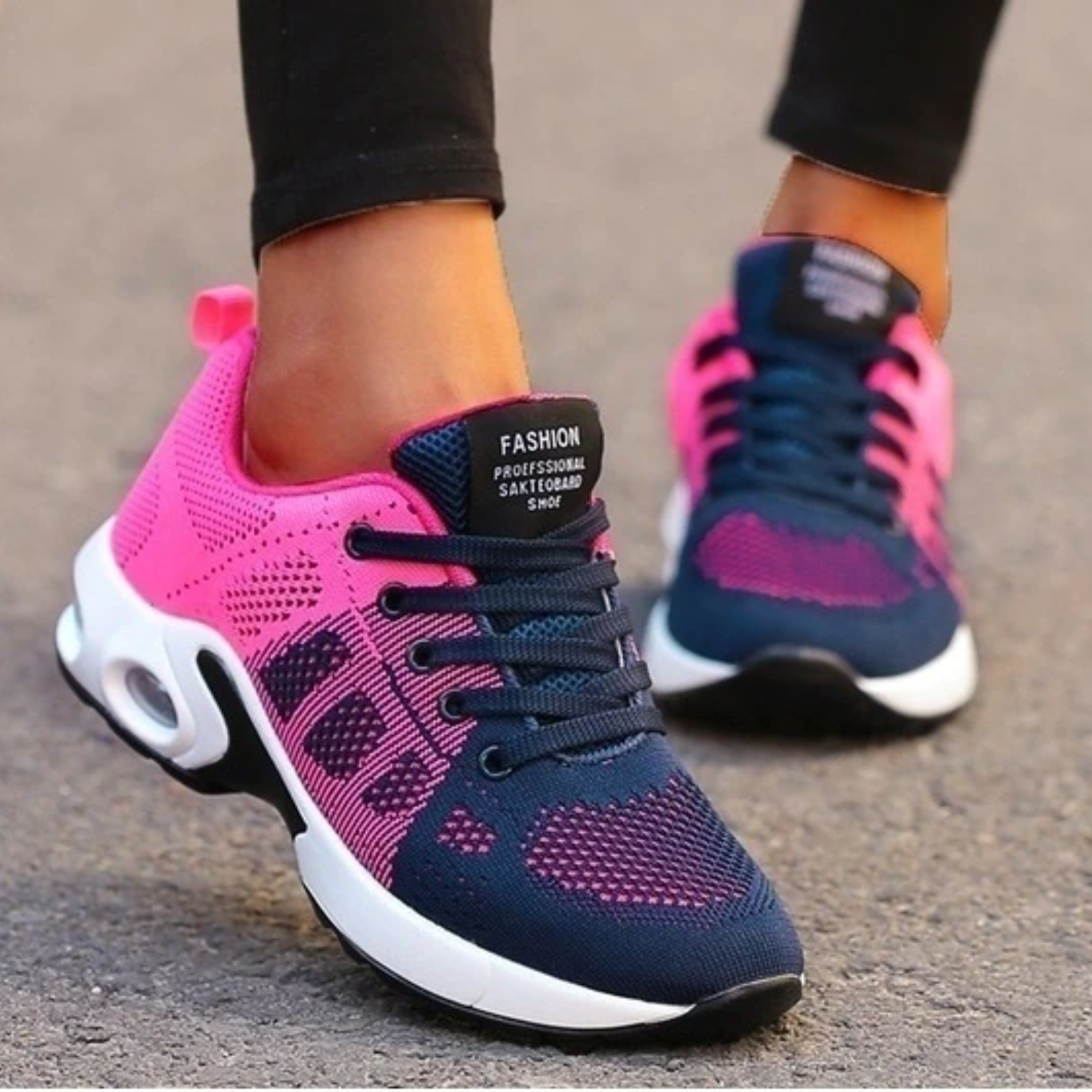 NOUVEAU RICHE Damen Wanderschuhe Leicht Bequem Sneakers Ganztagskomfort Rosa Blau