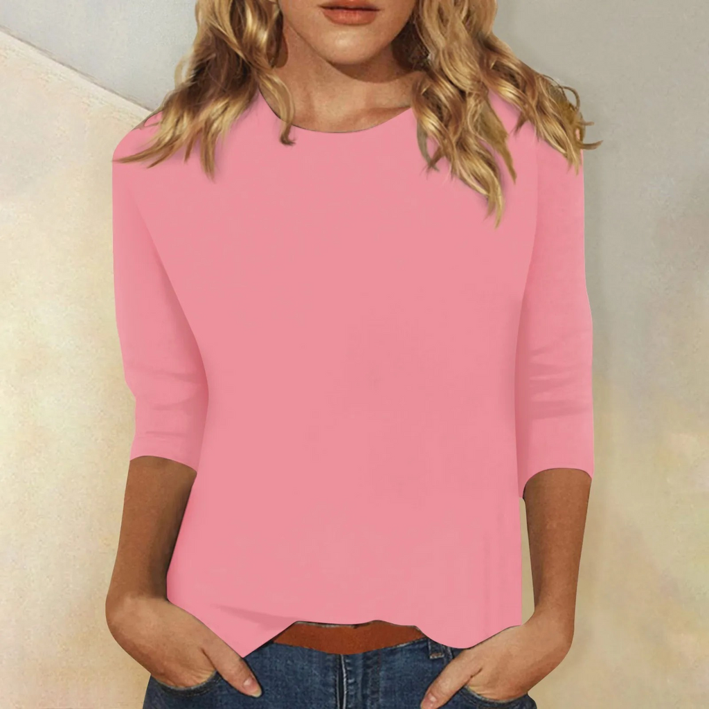 NOUVEAU RICHE Einfarbiges Langarmshirt Mit Rundhalsausschnitt Für Damen Rosa
