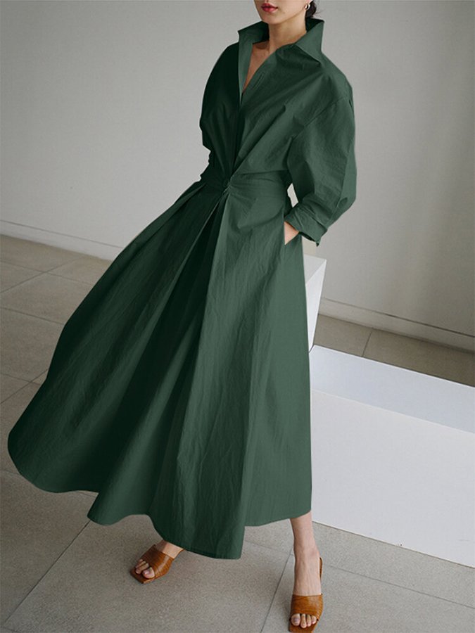 NOUVEAU RICHE Elegantes Damenkleid Vintage Stil Leichter Stoff Zeitlos Armeegrün