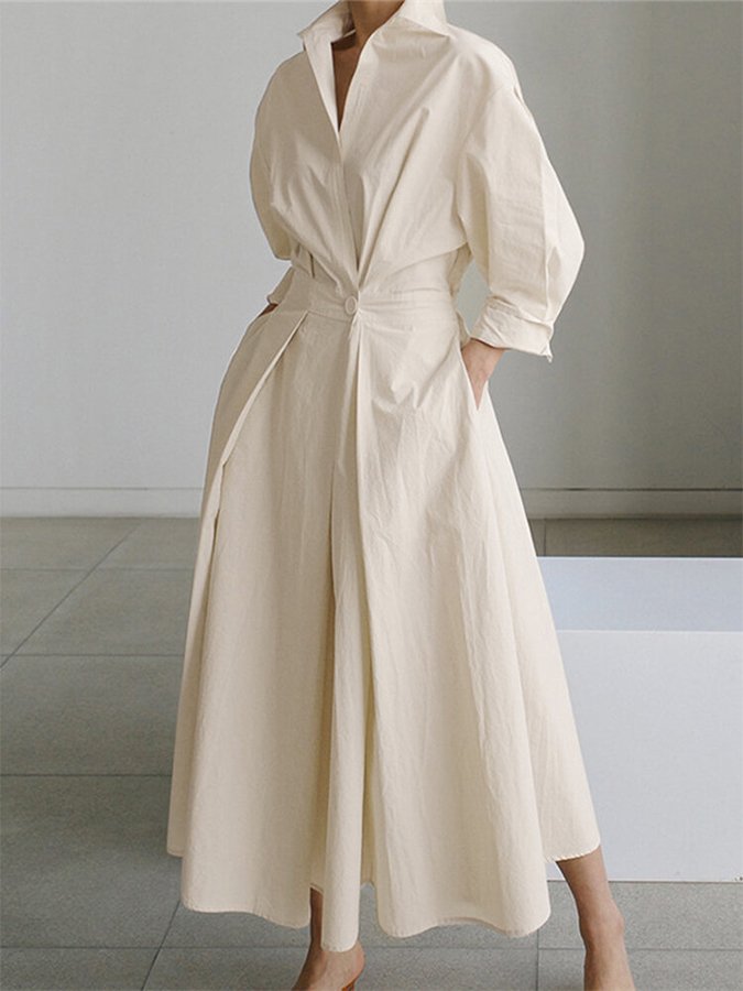 NOUVEAU RICHE Elegantes Damenkleid Vintage Stil Leichter Stoff Zeitlos Beige