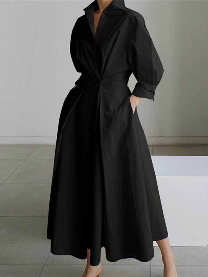 NOUVEAU RICHE Elegantes Damenkleid Vintage Stil Leichter Stoff Zeitlos Schwarz