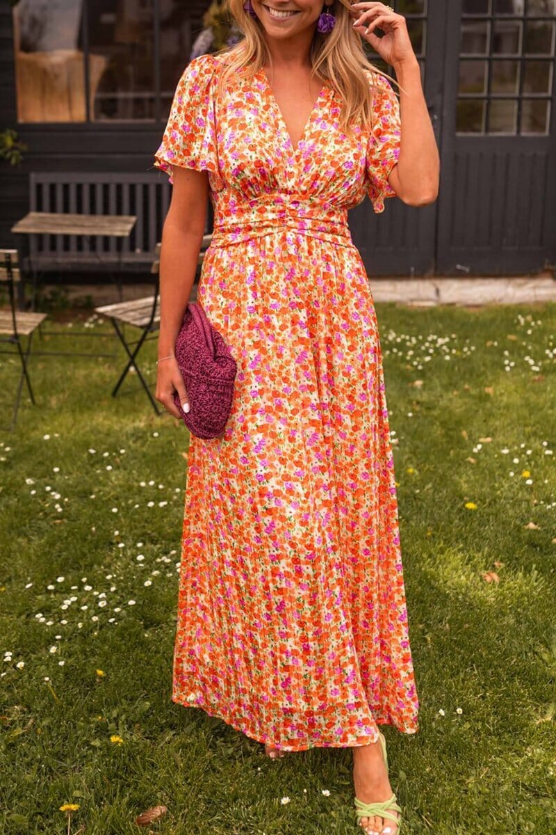 NOUVEAU RICHE Elegantes Maxikleid Mit V Ausschnitt Für Festliche Anlässe Orange