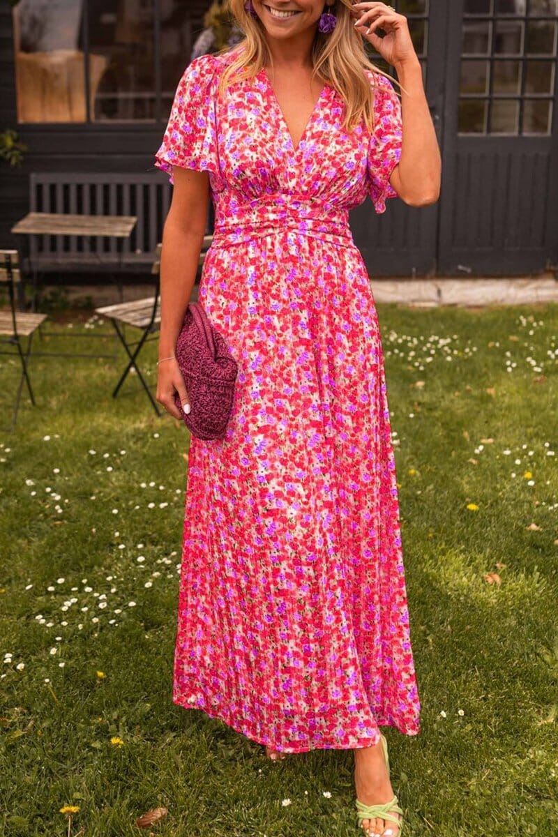 NOUVEAU RICHE Elegantes Maxikleid Mit V Ausschnitt Für Festliche Anlässe Rosa