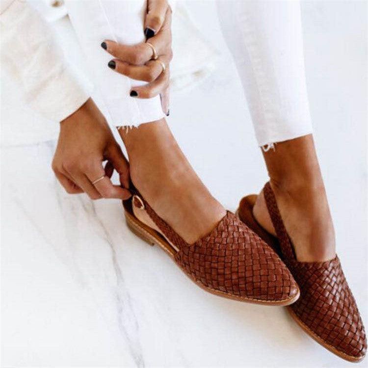 NOUVEAU RICHE Geflochtene Leder Ballerinas Damen Bequem Stilvoll Alltag Dunkelbraun