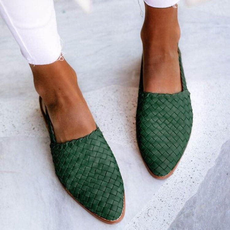 NOUVEAU RICHE Geflochtene Leder Ballerinas Damen Bequem Stilvoll Alltag Grün