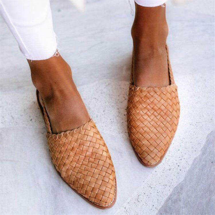 NOUVEAU RICHE Geflochtene Leder Ballerinas Damen Bequem Stilvoll Alltag Ingwer