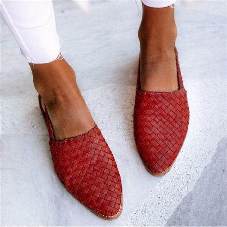 NOUVEAU RICHE Geflochtene Leder Ballerinas Damen Bequem Stilvoll Alltag Rot