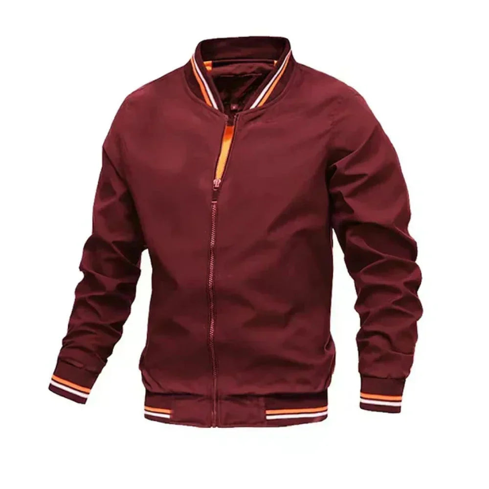 NOUVEAU RICHE Gestreifte Sommer Bomberjacke Leichte Herrenjacke Sportlich Rot