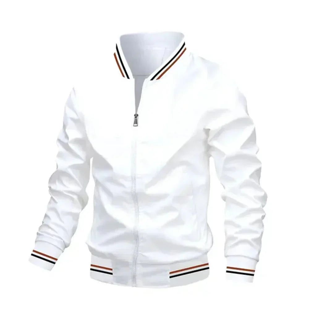 NOUVEAU RICHE Gestreifte Sommer Bomberjacke Leichte Herrenjacke Sportlich Weiß