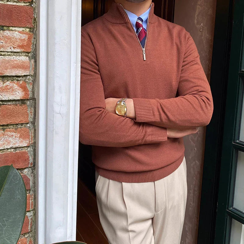 NOUVEAU RICHE Halb Zip Pullover Aus Wollmix Stilvoll Warm Für Kalte Tage Braun