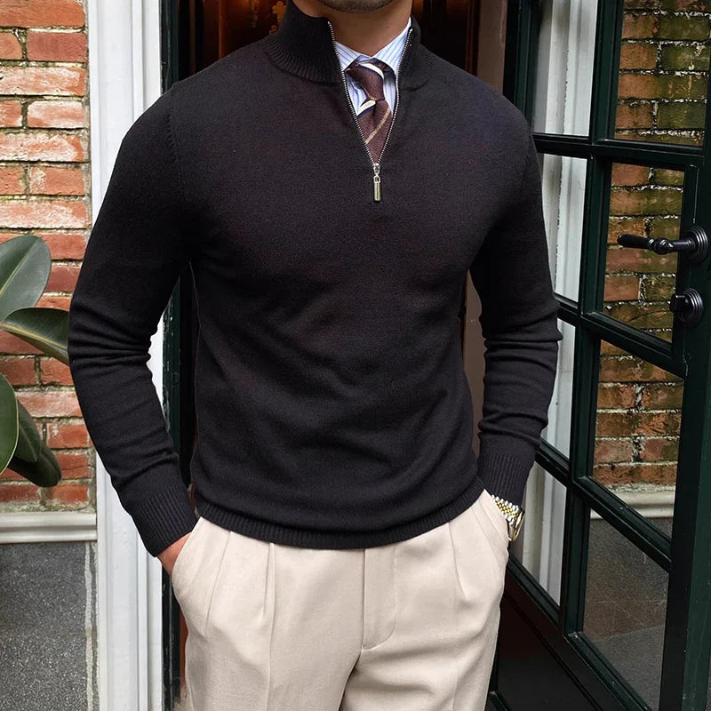 NOUVEAU RICHE Halb Zip Pullover Aus Wollmix Stilvoll Warm Für Kalte Tage Schwarz