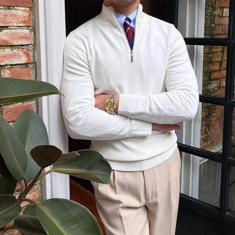 NOUVEAU RICHE Halb Zip Pullover Aus Wollmix Stilvoll Warm Für Kalte Tage Weiß