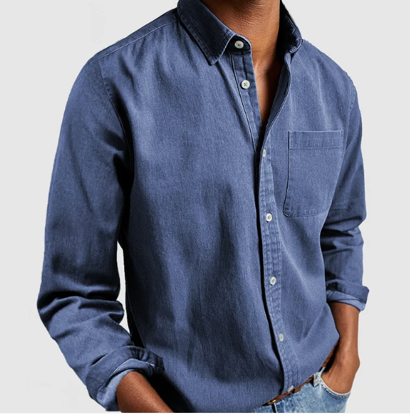 NOUVEAU RICHE Herren Freizeit Denim Hemd Weicher Baumwollmix Alltagslook