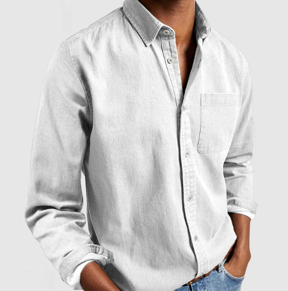 NOUVEAU RICHE Herren Freizeit Denim Hemd Weicher Baumwollmix Alltagslook