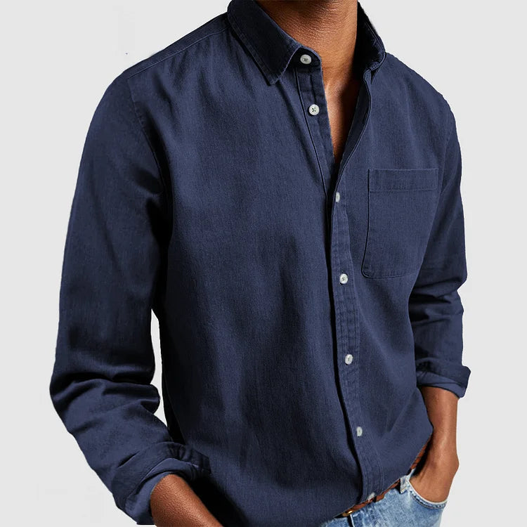 NOUVEAU RICHE Herren Freizeit Denim Hemd Weicher Baumwollmix Alltagslook Dunkelblau