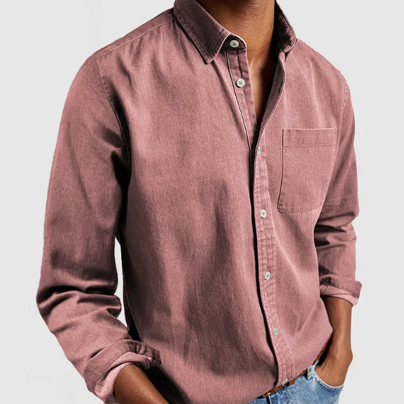 NOUVEAU RICHE Herren Freizeit Denim Hemd Weicher Baumwollmix Alltagslook
