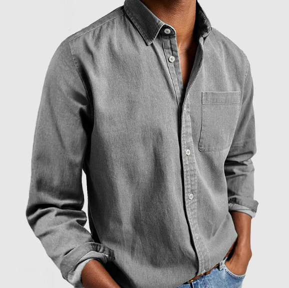 NOUVEAU RICHE Herren Freizeit Denim Hemd Weicher Baumwollmix Alltagslook Grau