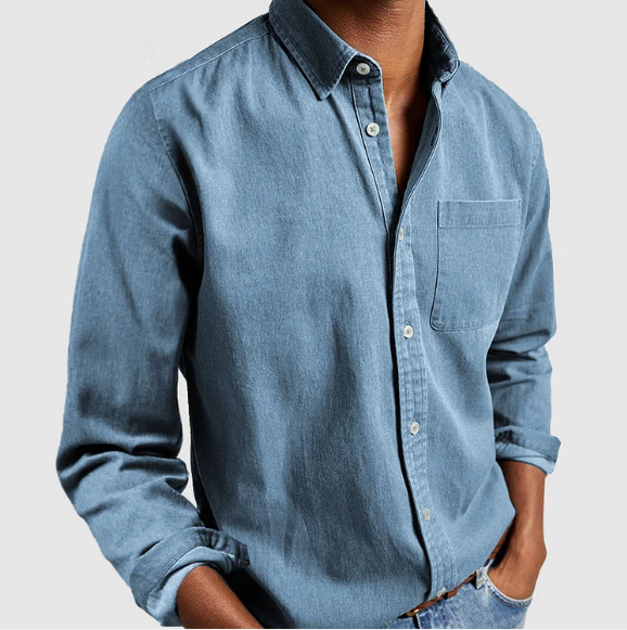 NOUVEAU RICHE Herren Freizeit Denim Hemd Weicher Baumwollmix Alltagslook Hellblau