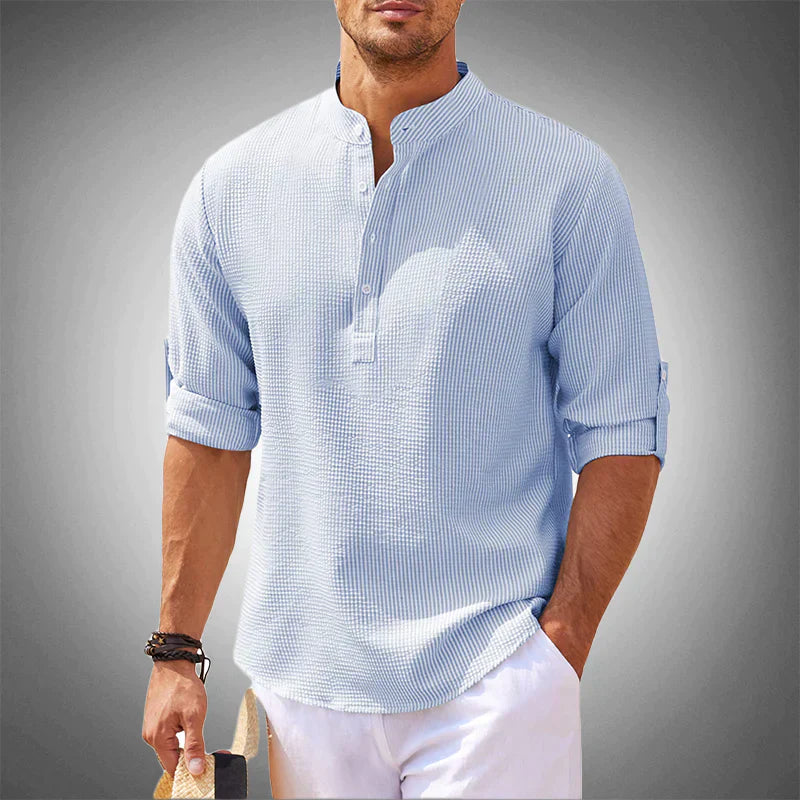 NOUVEAU RICHE Herren Freizeit Henley Shirt Leicht Atmungsaktiv Bequem Blau